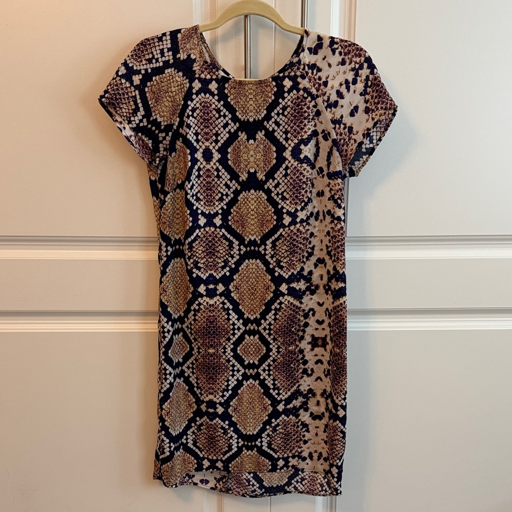 Eight Sixty Snake Print Mini Dress - Gold & Navy